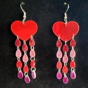 Red, Pink, Purple Heart, Teardrop Tassel Dangle Drop Earrings ❤️🩷💜